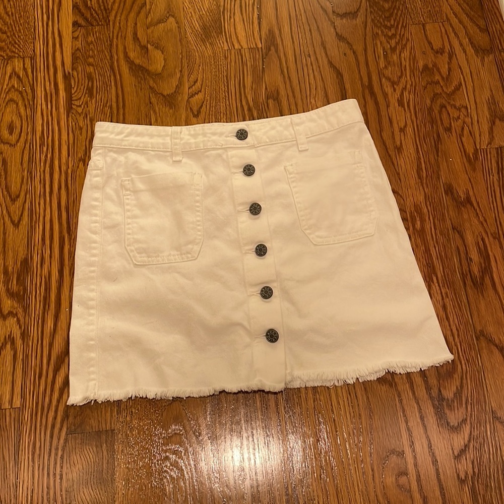 White Denim Skirt - BDG - buttons down the front